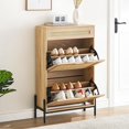 thumbnail image 1 of Bingirl Slim 24-Inch Rattan Shoe Storage Cabinet - Freestanding with Flip-Down Compartments and Drawer, Hidden Shoe Storage Organizer with Adjustable Shelves, Natural Finish, 1 of 7