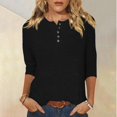 thumbnail image 2 of Yuyuzo Womens 3/4 Sleeve Tops Basic Button Crew Neck Solid Color Loose Fitted Tunics Tee Blouses, 2 of 5