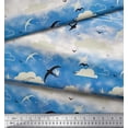 thumbnail image 2 of Soimoi Georgette Viscose Fabric Clouds & Flying Swift Bird Print Sewing Fabric Yard 42 Inch Wide, 2 of 3