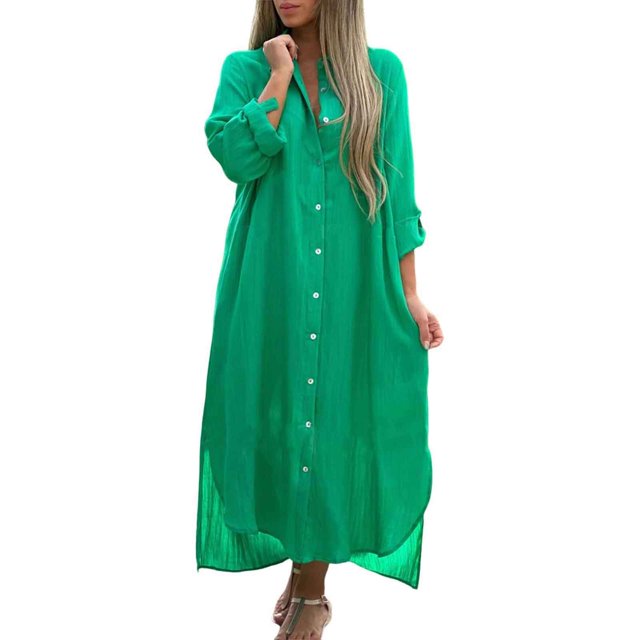 Kcodviy Robe Chemise Unie pour Femmes Robes d'Été pour Dames Jupe Longue Décontractée Longues Petites Robes d'Été Manches Cardigan Robe