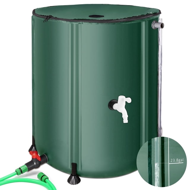 Collapsible Rain Barrel 53 Gallon Rainwater Collection Storage Tank with Garden Hose