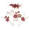 thumbnail image 1 of Ensemble de 4 Pcs de Décorations de Cheveux de Mariage Fleur pour Filles Coiffe de Mariée Habillage Accessoire de Mode Rouge Foncé, 1 of 9