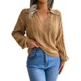 thumbnail image 3 of Wyzesi Chandails Grande Taille pour Femmes 2X Automne Manches Longues Col Rabattu Couleur Unie Tricot Décontracté Pull Oversize, 3 of 8