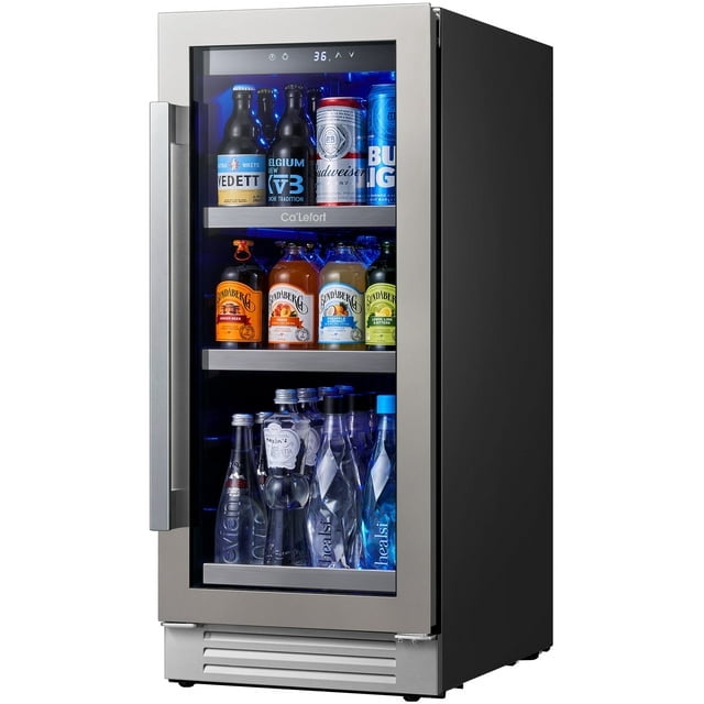 Ca'Lefort 15inch Beverage Refrigerator Cooler,101 Cans Beverage Fridge,Built in or Freestanding Beverage Center with Stainless Steel Door