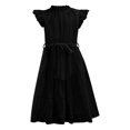 thumbnail image 5 of XIMIN Robe d'Été Décontractée Élégante à Col Rond pour Préadolescentes, Robe Quotidienne à Manches Courtes à Cap, Robe de Couleur Unie, Robe Formelle à Manches à Volants, Robes Trapèze avec Ceinture, Robe de Fête Évasée à Taille Haute, 5 of 5