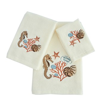 Marina Decoration Ensemble de Serviettes de Bain Moderne 3 Pcs Ultra Doux 100 % Coton Brodé, Motif Ivoire