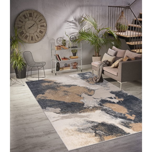 LaDole Rugs Abstract Minimalistic Contemporary Area Rug - Carpet for Living Room, Bedroom, Dining, Hallway - Beige Silver 3x5 3x10 4x6 5x8 6x9 8x10 9x12