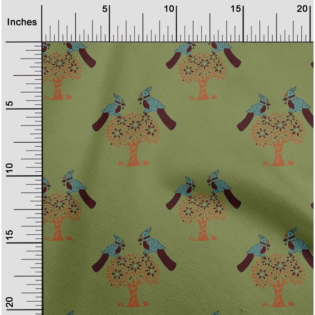 oneOone Cotton Flex Fabric Bird & Tree Block Decor Fabric Printed BTY 40 Inch Wide