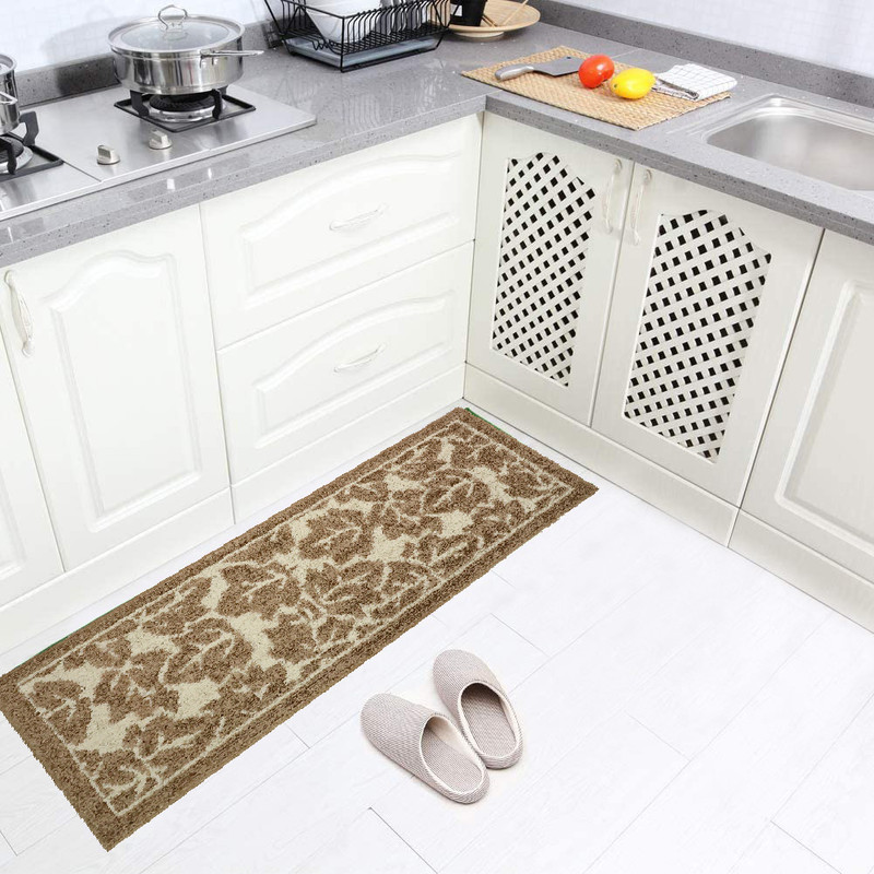 Décor Luxe Antidérapant Dos en Caoutchouc Sécurité Ultra Absorbant l'Eau Doux Durable Tissé Moelleux Tapis de Couloir Tapis de Sol Intérieur Cuisine; Design Feuilles d'Érable Taupe Ensemble de 2 Pcs