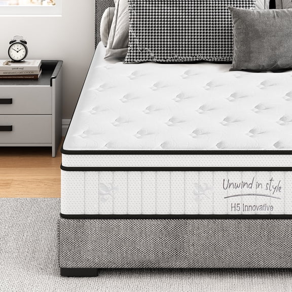 HMSHA Matelas Double 12 Pouces, Matelas en Mousse Mémoire avec Ressorts Ensachés, Doux et Confortable Fermeté Moyenne