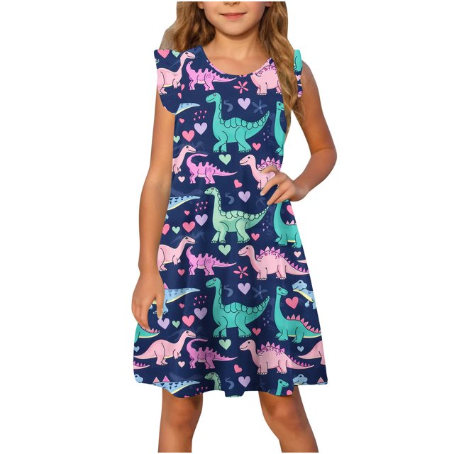 RXIRUCGD 2025 Vêtements d'Été pour Enfants Robe d'Été à Manches à Volants pour Filles 4-14T