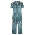 thumbnail image 4 of FAFWYP Ensembles de Pyjama 2 Pcs pour Femmes, Ensembles de Pyjama à Imprimé Floral, Tenue de Nuit Douce, Hauts à Manches Courtes à Col Ras du Cou et Pantalons Capri, Ensembles de Détente, P-3TG, 4 of 5