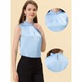 thumbnail image 2 of INSPIRE CHIC Women's Ruffle Neck Pleated Front Summer Sleeveless Satin Tops Light Blue S, 2 of 4