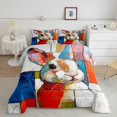 thumbnail image 3 of YST Ensemble Douillette 7 Pcs Rainbow Rabbit Simple Mignon Coloré Ensemble de Draps Lapin avec Douillette pour Femmes Hommes Adultes Géométrique à Carreaux Lit en Sac Ensembles de Literie Peinture à l'Huile Vintage, 3 of 5