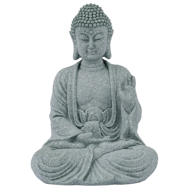Ornement de Jardin Bouddha Assis Pierre en Résine Effet Zen Statue Extérieur Intérieur