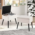 thumbnail image 4 of Costway Lot de 2 Tabourets de Coiffeuse en Velours avec Rangement, Pieds en Bois Massif, Dessus Relevable, Beige, 4 of 10