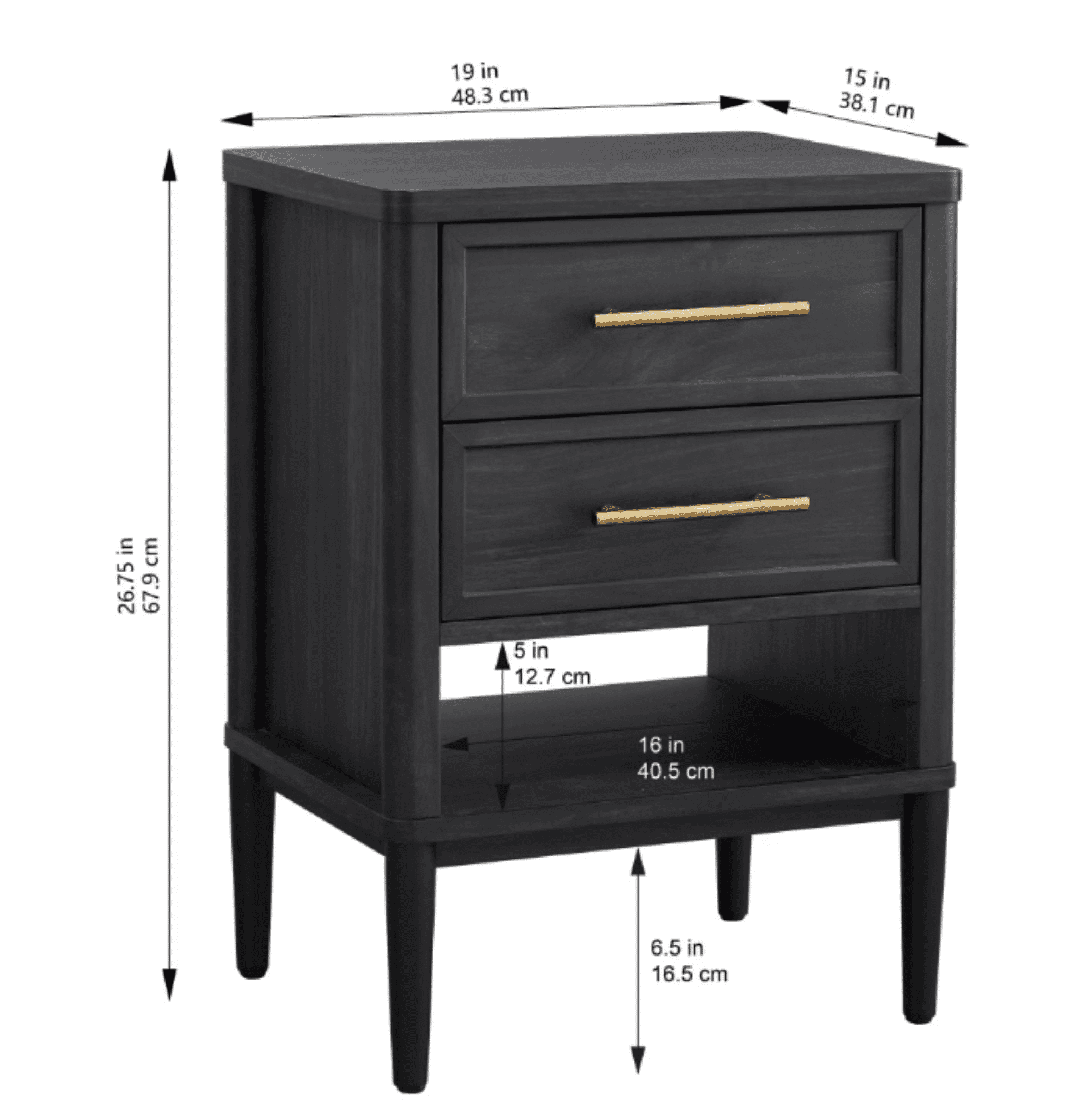 Better Homes & Gardens Oaklee Nightstand, Charcoal Finish