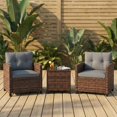 thumbnail image 1 of 3-Piece Patio Furniture Set – PE Rattan Outdoor Conversation Set with Tempered Glass Tabletop, Wicker Chairs & Table, Brown & Grey for Patio, Balcony, Garden, 1 of 6