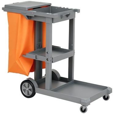 HOMCOM Commercial Janitorial Cart, Professional Cleaning Trolley, Grey