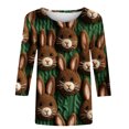 thumbnail image 4 of RKSTN Womens Tops Casual Fashion Cute Easter Bunny Printed 3/4 Sleeve Round Neck Tops Spring Summer 3D Printed Ruched Pullover Blouse Tops, 4 of 5