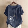 thumbnail image 1 of Jusqu'à 50 % de Rabais Horkkom Chemises à Manches Courtes pour Femmes Été Grande Taille Chemises en Lin Décontractées Col Rond Imprimé Floral Hauts Amples, 1 of 4