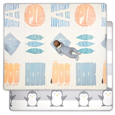 Foldable Baby Playmat, Reversable& Anti-Scratch, Large 77" x 68" Double Sided Kids Floor Crawling Mat Infant Play Mat, 0.3inch Thickness
