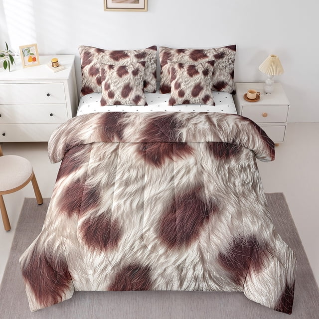 YST Western Cowhide Comforter Set, 7-Piece, Brown Fur Hair Bedding, King