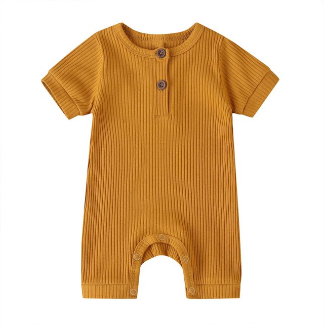 AherBiu Newborn Onesie Short Sleeve Jumpsuit Baby Clothes Ribbed Button Crewneck Summer Short Rompers Overalls