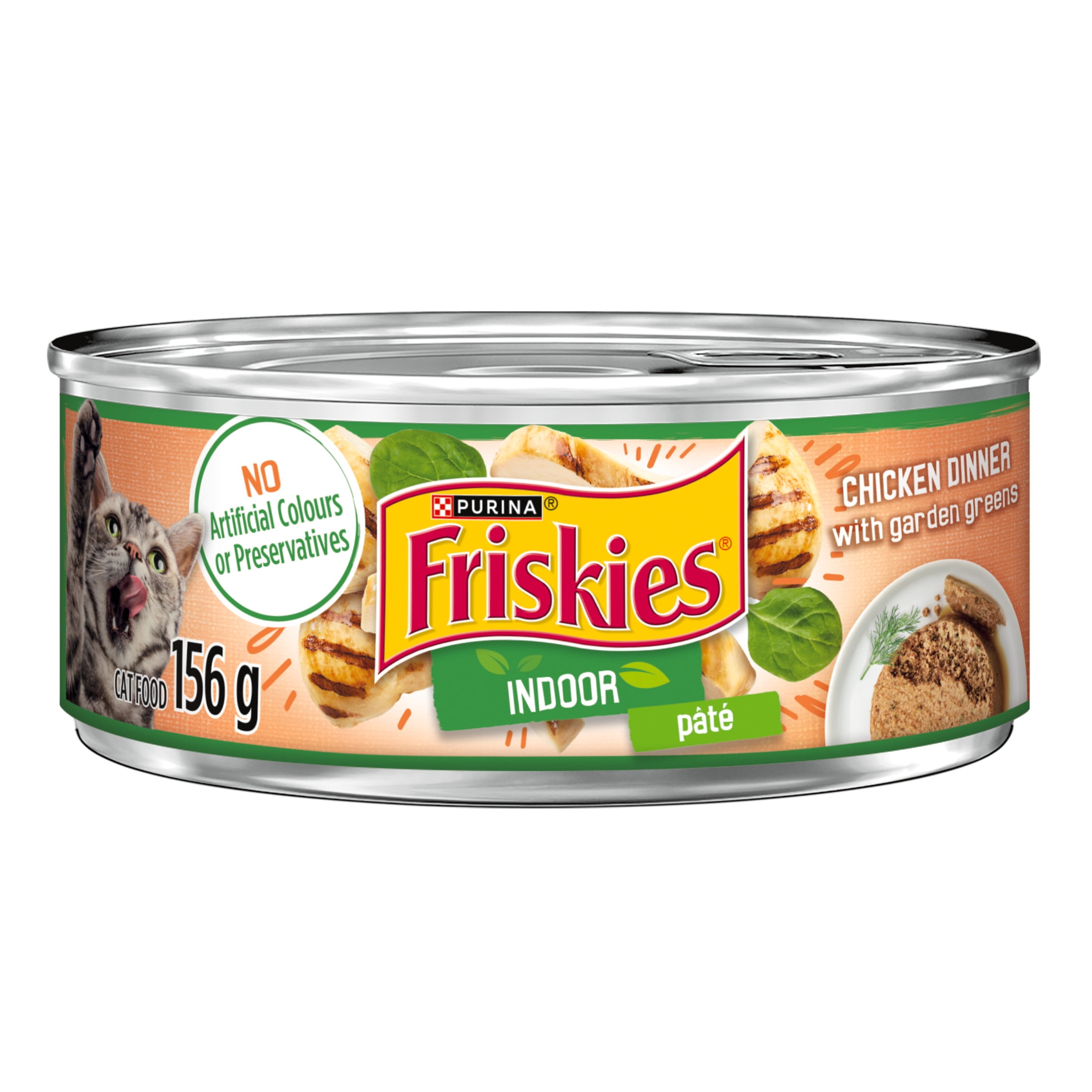 Purina Friskies Indoor Pate Chicken Dinner with Greens, Wet Cat Food 156g