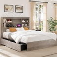 thumbnail image 1 of YUSAZENS King Size Bed Frame with High Storage Bookcase Headboard, 4 Drawers, Built-in Charging Station, Metal Frame, Noise-Free, Grey, 1 of 8