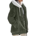 thumbnail image 1 of MAWCLOS Ladies Thickened Solid Color Hooded Cardigan Winter With Pockets Sherpa Coat Army Green S, 1 of 2