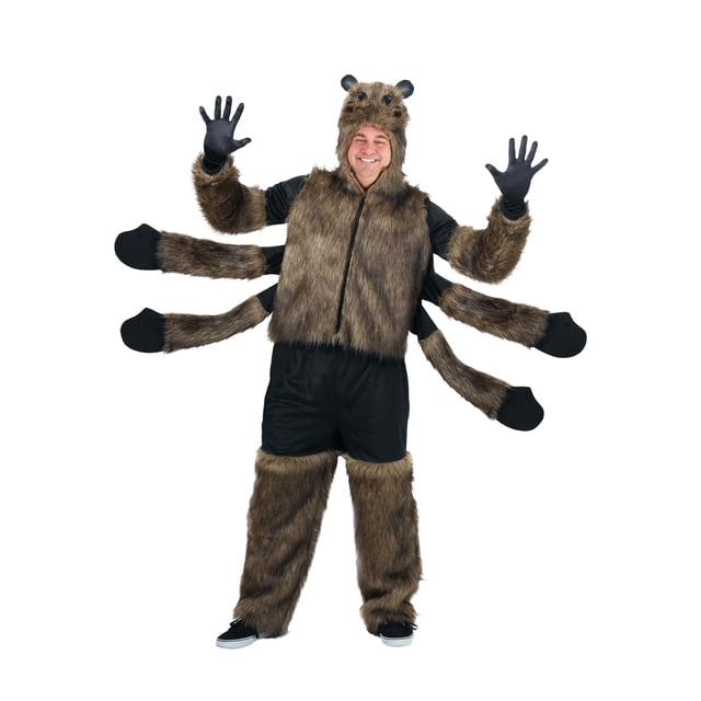 Costume d'Araignée en Fourrure Grande Taille Présentant un design Intégral avec Fausse Fourrure Brune et accents Noirs. le Costume Comprend une Capuche avec des Yeux et des Oreilles d'Araignée, Plusieurs Jambes d'Araignée en Fourrure Fixées sur les Côtés, et des Couvre-Jambes en Fourrure Assortis. Convient pour l'Halloween Ou les Événements à Thème.