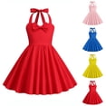 thumbnail image 1 of Zwiiyzr 3-8 Years Girls 1950S Vintage Dresses Summer Halter Neck Solid Colour Retro Dresses Pink, 1 of 5