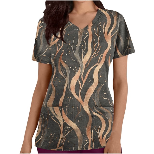 Pisexur Womens Scrub Tops Boasting Colorful Floral Prints Along With Short Sleeve Scrub Tops Suitable for Nursing Uniforms With Convenient Pockets