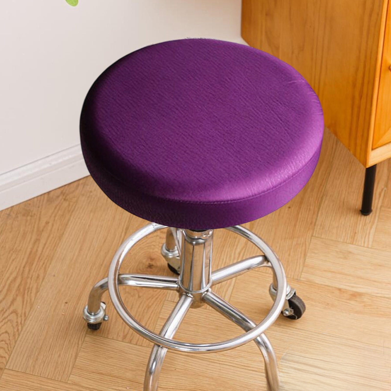 Lisbinx Round Bar Stool Seat Cover, Waterproof Faux Leather with Elastic Ties, 35 x 35 cm, 1-Piece, Black/Beige/Brown/Purple/Gray