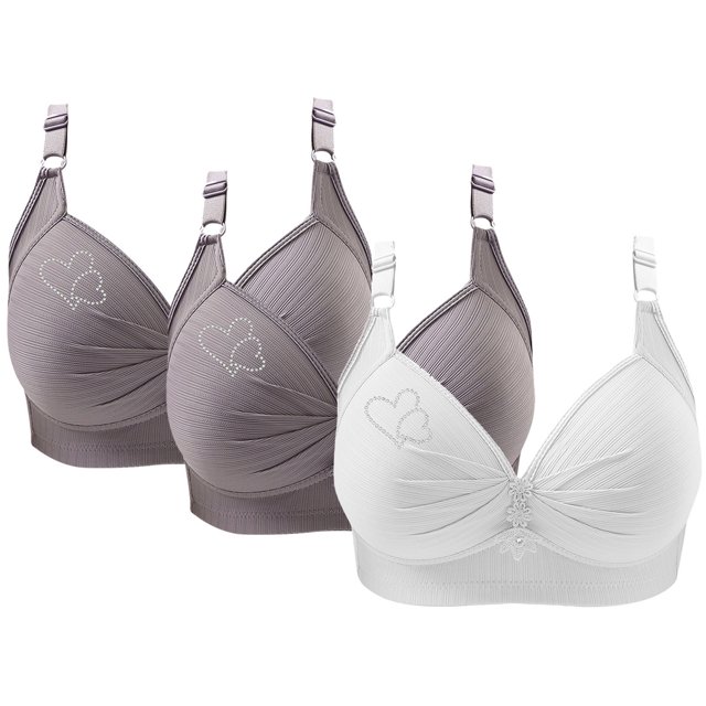 Bras for Women, 3PCS Womans Printing Gathered Together Large Size Daily Bra Underwear No Rims
