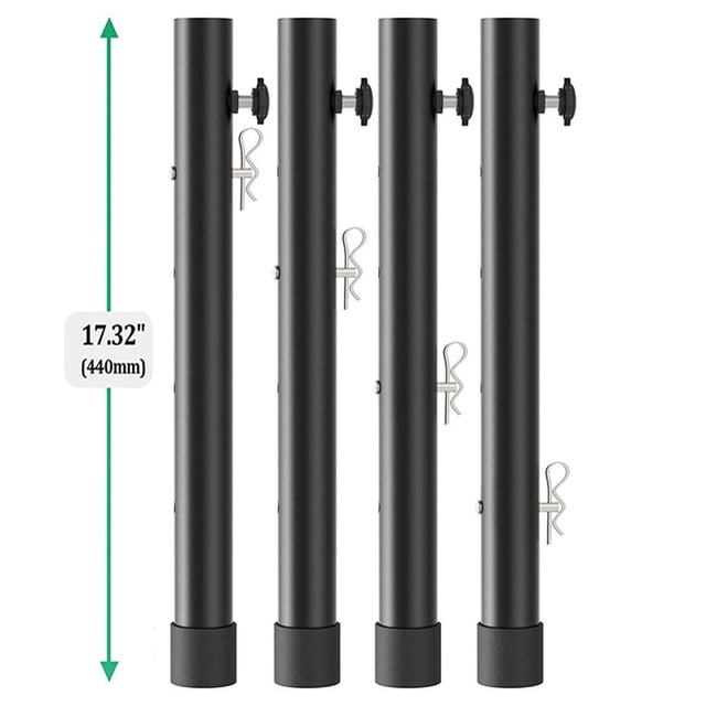 LEFU Lot de 4 Rallonges de Pieds de Table Ajustables pour Tables Pliantes, Pieds Courbés/droits, Hauteur Réglable 3,6 Pouces-13 Pouces, Pieds en Caoutchouc Antidérapants, Acier Robuste, Tailles de 17,3 Pouces, Noir