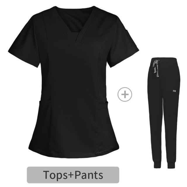 BVOFAR Scrubs for Women Set V Neck Short Sleeve Tops & Drawstring Jogger Pants Stretch Medical Nursing Uniforms with Pockets