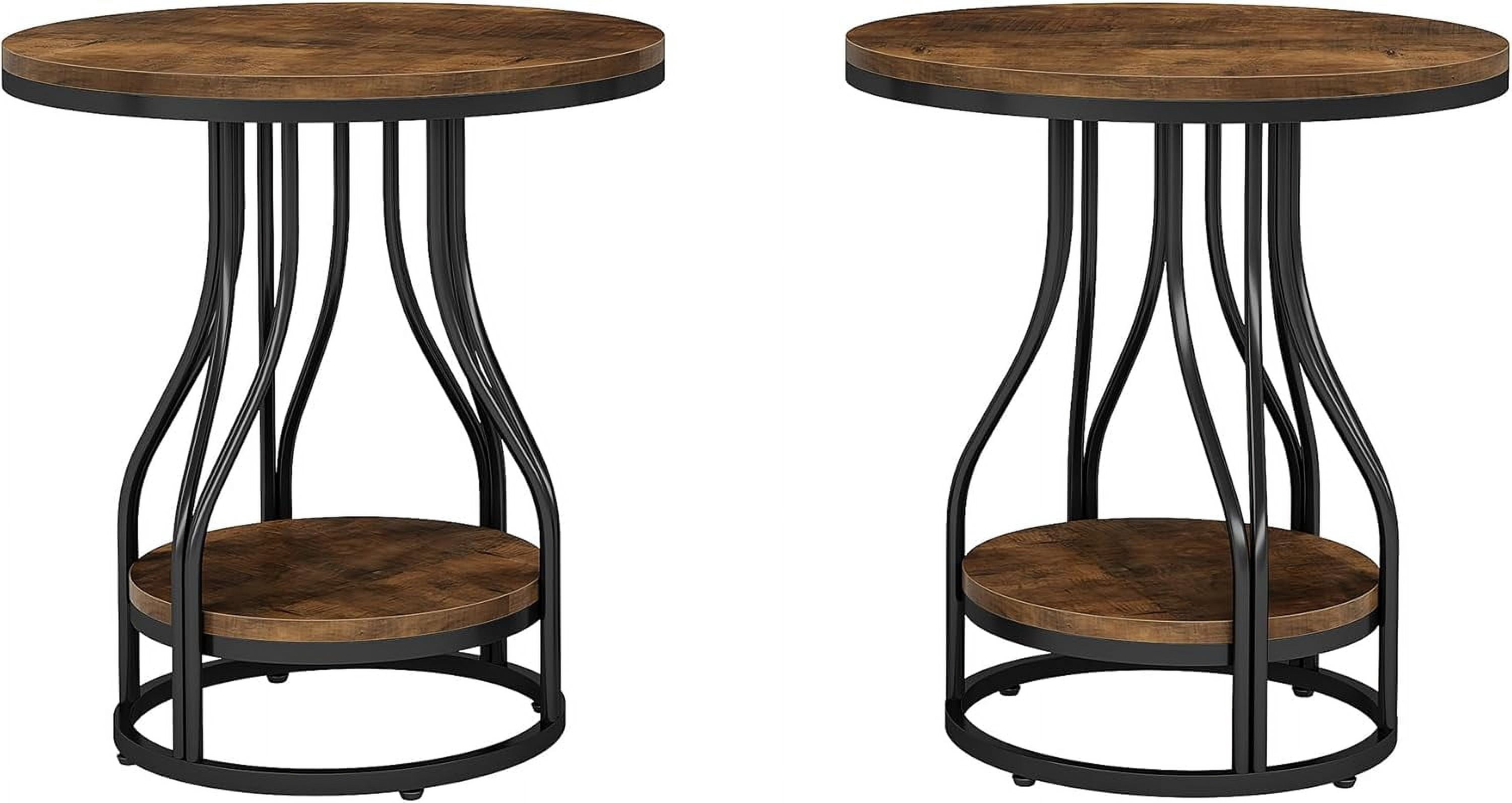 Tribesigns 2-Tier Round Side End Table, Modern Bedside Nightstand with Storage Shelf for Living Room, Couch Side (2, Brown+Black)