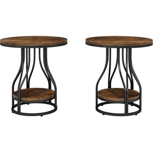 Tribesigns 2-Tier Round Side End Table, Modern Bedside Nightstand with Storage Shelf for Living Room, Couch Side (2, Brown+Black)
