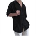 thumbnail image 2 of DPTALR Men Casual Short Sleeve Turndown Collar Button Lace Pacthwork Shirt Tops, 2 of 6