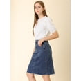 thumbnail image 4 of Unique Bargains Women's Distressed High Waist Ripped Hem Knee Length Denim Skirt, 4 of 6