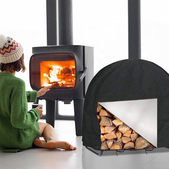 EGNMCR Housse pour Cerceau de Bûches de Bois, Housse Extérieure Robuste en Oxford Imperméable et Résistante aux Intempéries pour Porte-Bûches de Patio, Housse Imperméable pour Bois de Chauffage avec Ouverture,