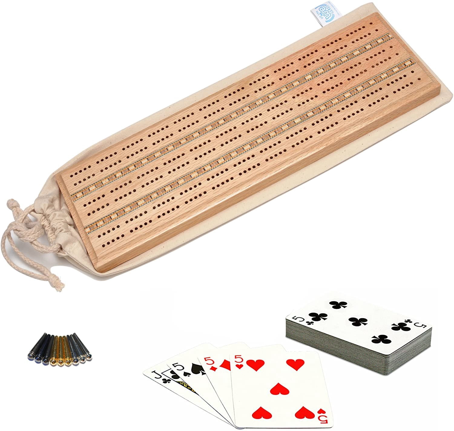 WE Games Ensemble de Cribbage de Luxe - Bois Massif avec Incrustation Sprint 3 Planche de Piste