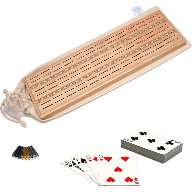 WE Games Ensemble de Cribbage de Luxe - Bois Massif avec Incrustation Sprint 3 Planche de Piste