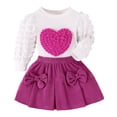 thumbnail image 1 of Sunnyoo Girls Outfits Heart Print Long Sleeve Pullover Top & Pleated Two Piece Set, 1 of 8