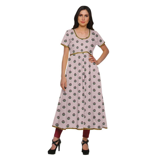 Moomaya Robes Imprimées à Fente avant pour Femmes Kurti à Manches Courtes Tenue d'Été