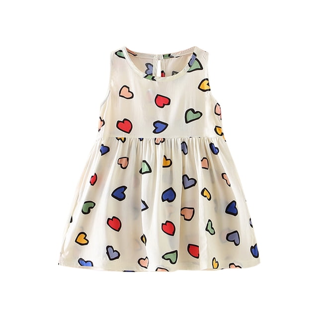 Yanlir Robe Sans Manches à Col Rond pour Filles Robe d'Été de Plage 6 Mois - 7 Ans Robe Mignonne à Imprimé Graphique pour Tout-Petits pour des Tenues Confortables et Adorables (Blanc, 6-12 Mois)