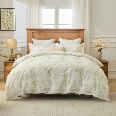 Kingrest Ensemble de Housse de Couette Grand de Luxe à Imprimé Floral, Doux et Respirant 100 % Coton Biologique, Ensemble de Literie Grand 3 Pcs, Housse de Couette Grand Confortable à Motif avec Fermeture Éclair
