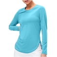 thumbnail image 1 of Mceream 2025 Chandails de Soleil à Manches Longues pour Femmes Protection Uv Hauts d'Entraînement Légers Golf Gym Randonnée Chandails Vêtements d'Extérieur Athlétique Col Rond Yoga Hauts Décontractés T-Shirt Uni Vêtements Grande Taille Bleu P, 1 of 8